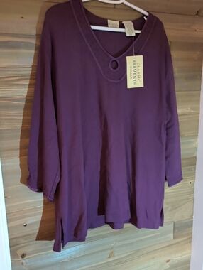 Classic Elements Women's Brown V-Neck Tunic Top 20/22W